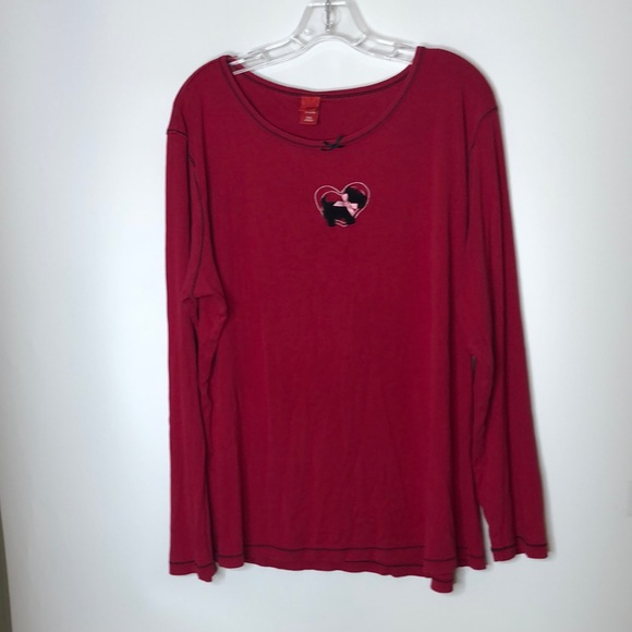 Womens Red Scotty Dog Embroidered Bow Long Sleeve Top PLUS SIZE XXL - Picture 1 of 7
